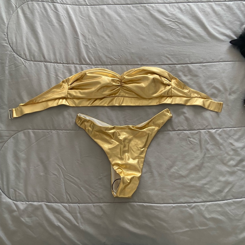 strapless bikini gold swimsuit never worn